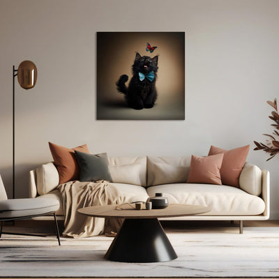 Glezna - Kaķis ar tauriņu, kas vēro lidojošu tauriņu, 150124 Tapetenshop.lv