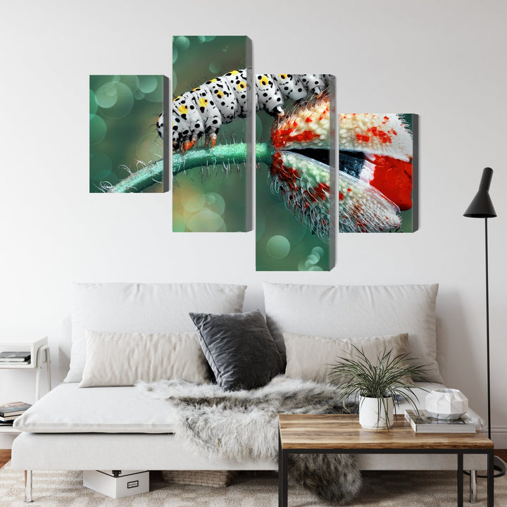 4 daļu kanva: Kāpurs un mārīte makro X-ART