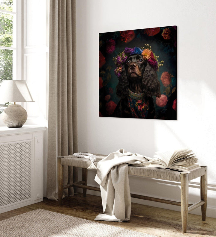 Glezna - Kokerspaniels - suņa portrets Frida Kahlo stilā - 150262 G-ART