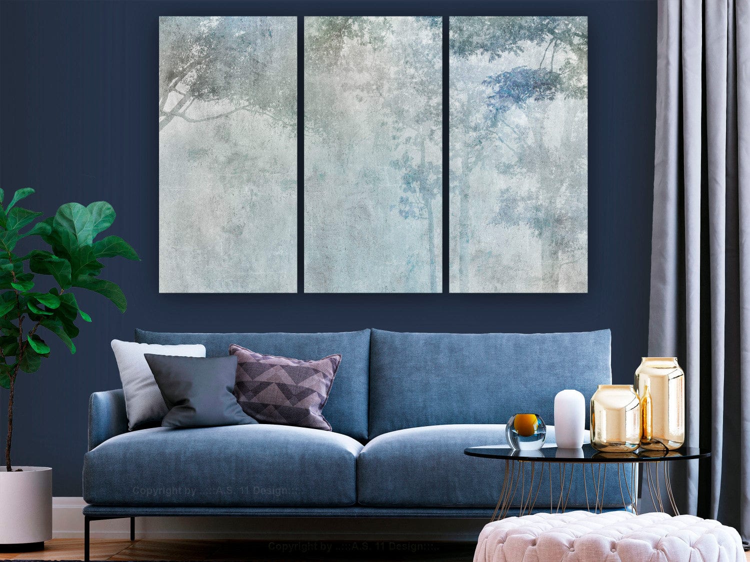 Glezna, glezna ar dabu - ainava zilos un pelēkos toņos, 151778 G-ART