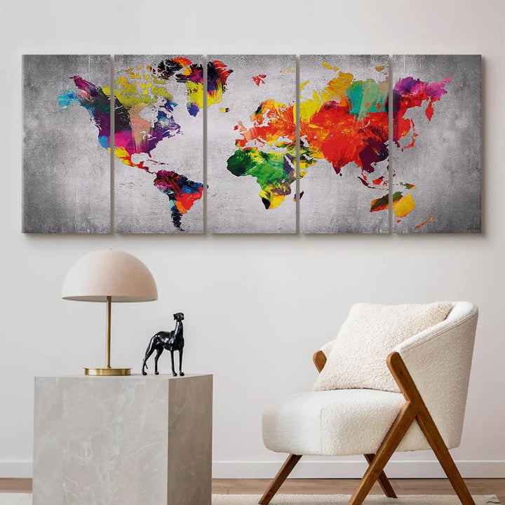 Kanva - Daudzkrāsaina pasaule uz pelēka betona, 105058, (x5) ART XL