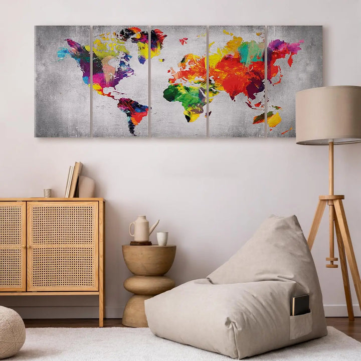 Kanva - Daudzkrāsaina pasaule uz pelēka betona, 105058, (x5) ART XL