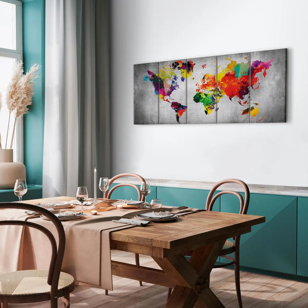 Kanva - Daudzkrāsaina pasaule uz pelēka betona, 105058, (x5) ART XL