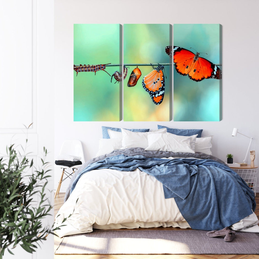 Kanva: Krāsaini kāpuri un tauriņi, tirkīza X-ART