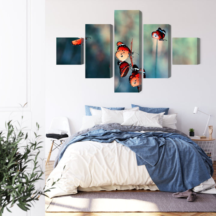 5 daļu kanva: Krāsaini tauriņi makro X-ART