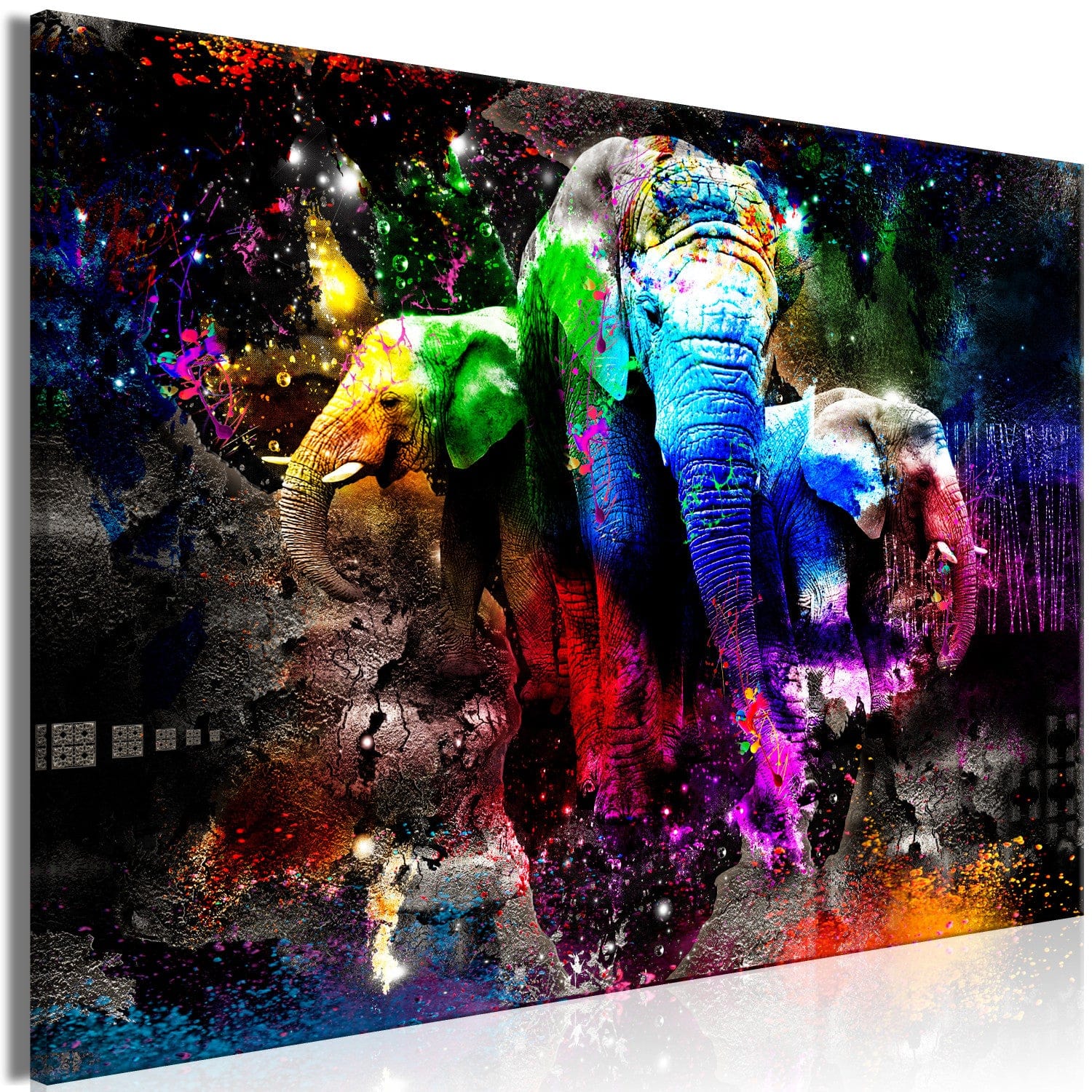 Glezna - - Krāsainie ziloņi uz melna fona (x 1), 128410 G-ART.