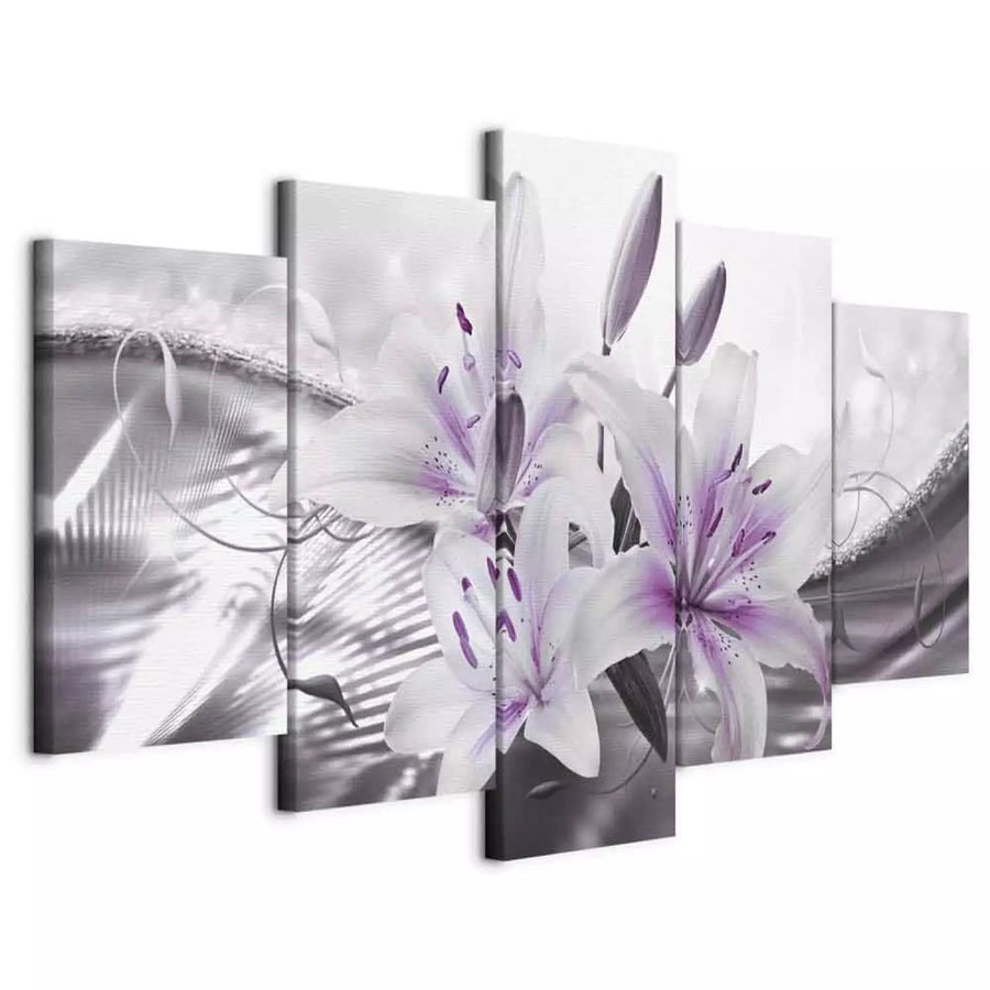 Glezna ar lilijām violetos toņos uz pelēka fona, 93795 ART XL