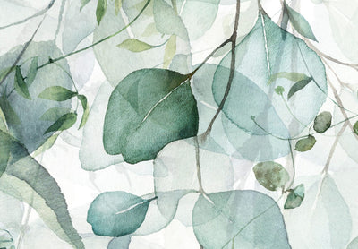Kanva - Lapas pasteļtoņos, smalkas zaļas lapas uz balta fona, 151422 G-ART