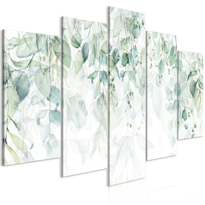 Kanva - Lapas pasteļtoņos, smalkas zaļas lapas uz balta fona, 151422 G-ART