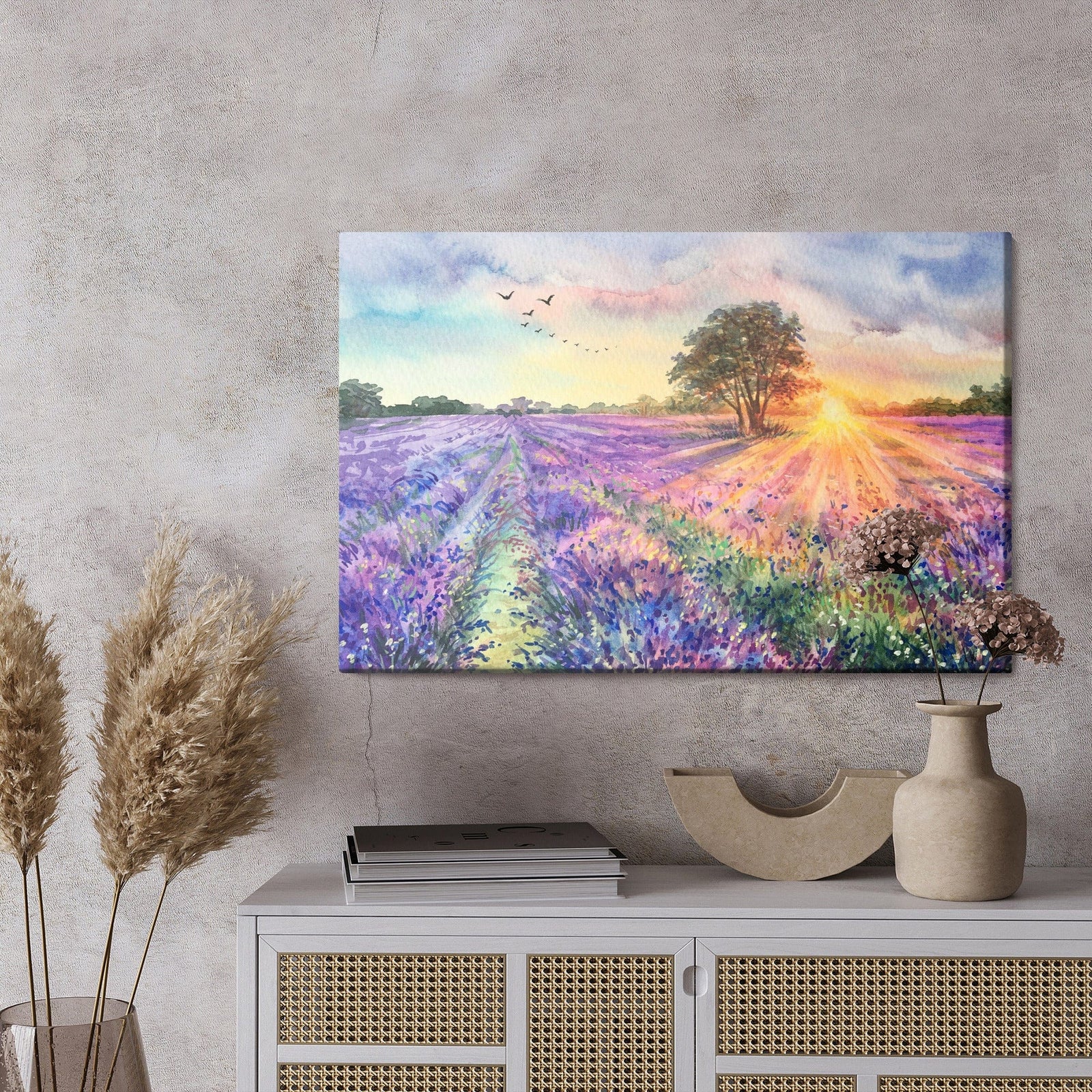 Kanva - Lavandas ainava, gleznota ar akvareļu krāsām, N-1500 X-ART