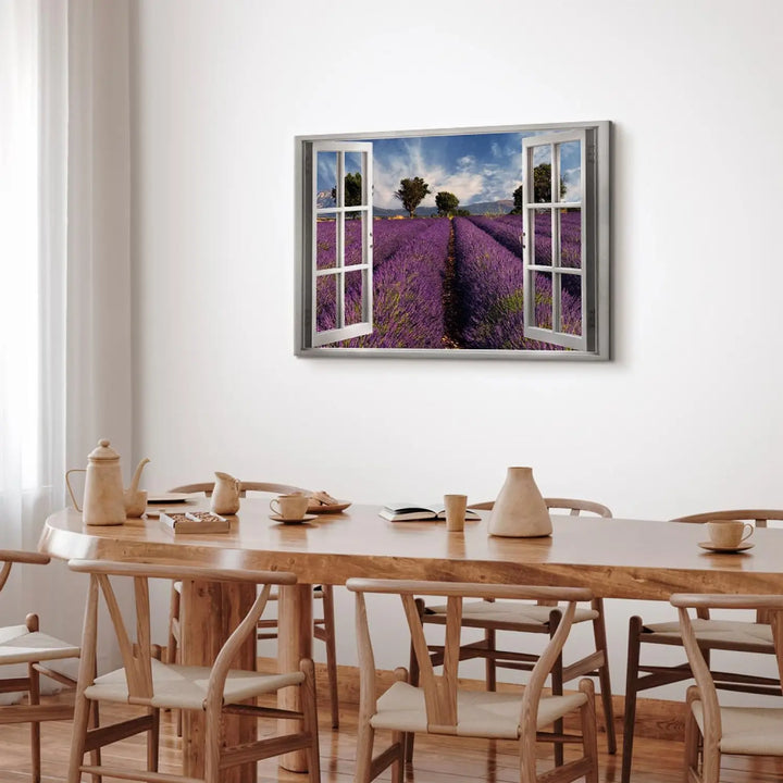 Glezna viesistabai ar skatu no loga - Lavandas lauks, violetā krāsā ART XL