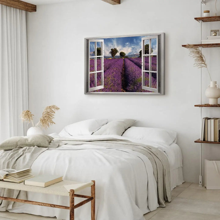 Glezna viesistabai ar skatu no loga - Lavandas lauks, violetā krāsā ART XL