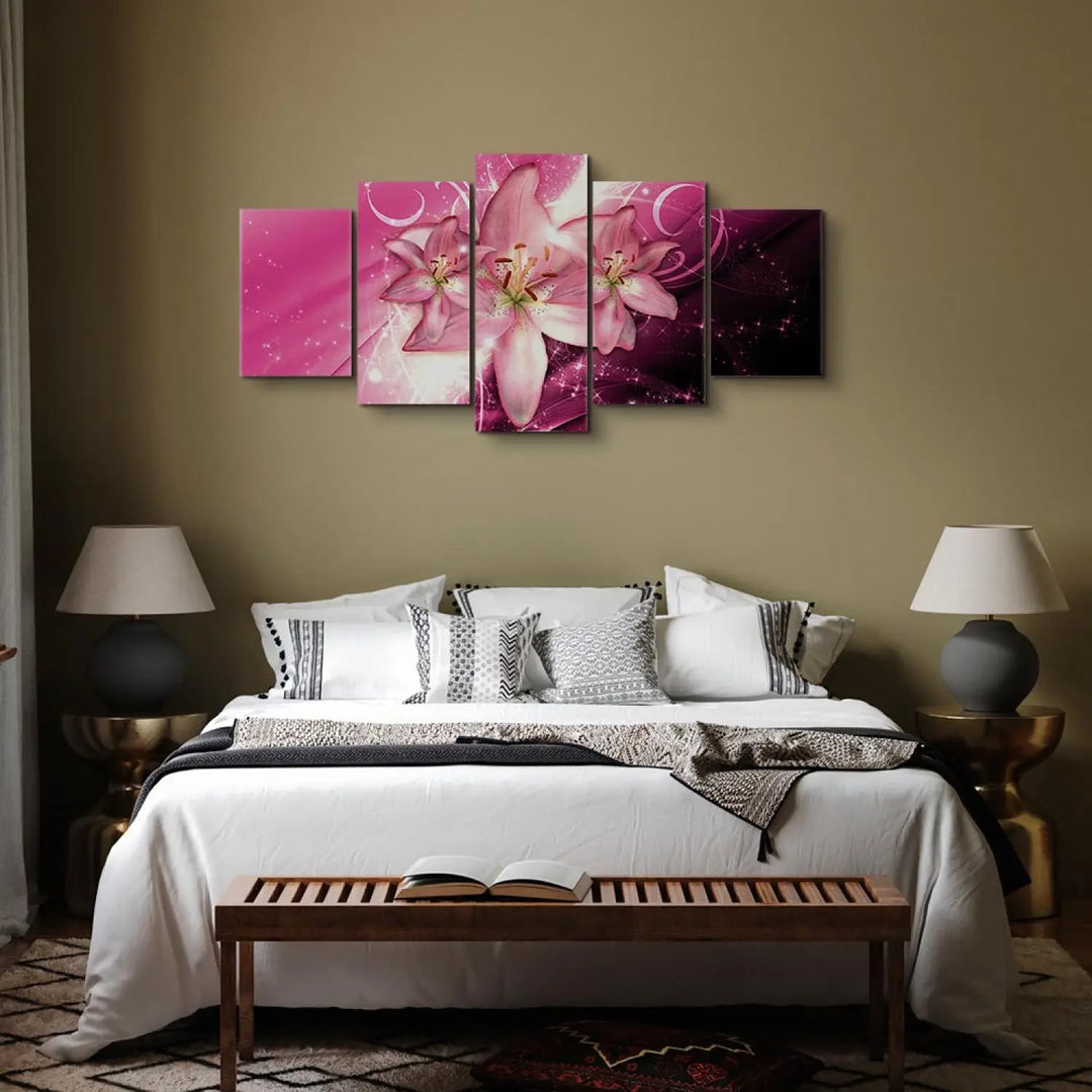 Kanva - Lilijas uz violeta fona | Rozā debesis | 92904 ART XL