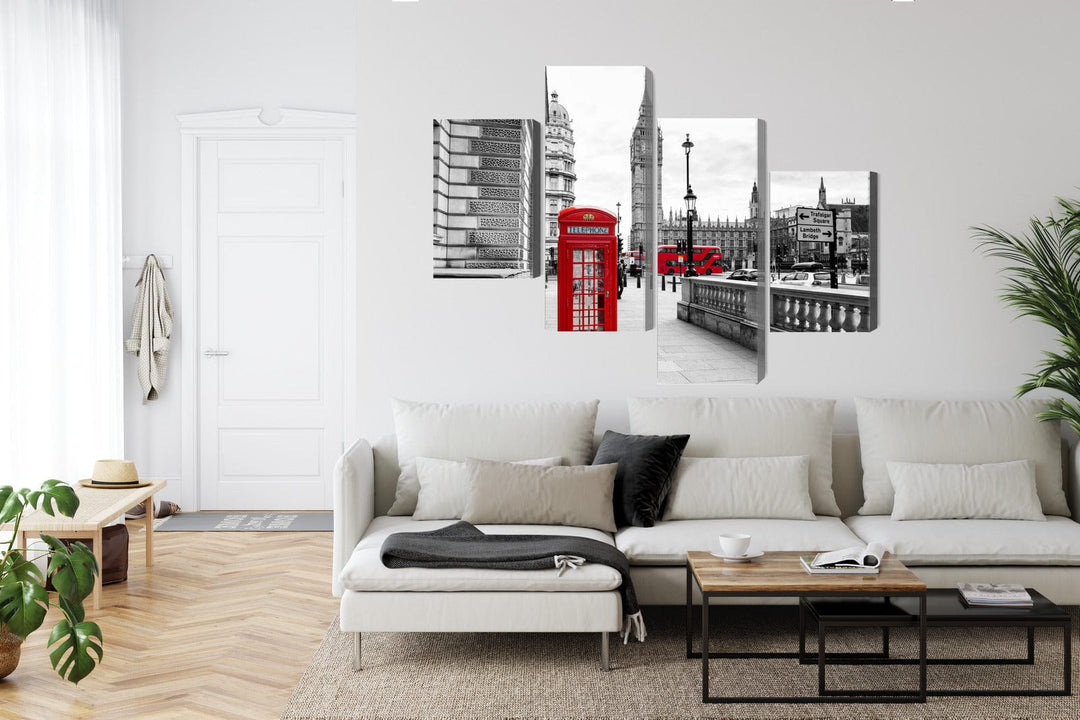 Kanva: Londona, melnbalta ar sarkanu X-ART