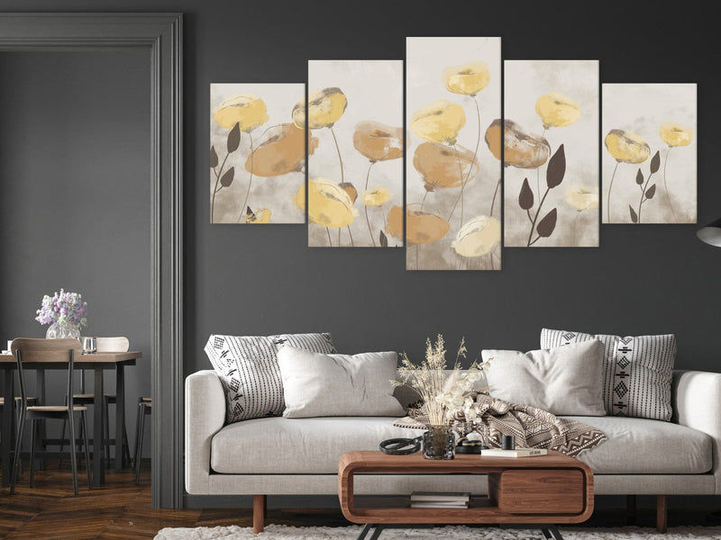 Kanva - Magoņu lauks - brūni un dzelteni krāsoti ziedi, 145178 G-ART