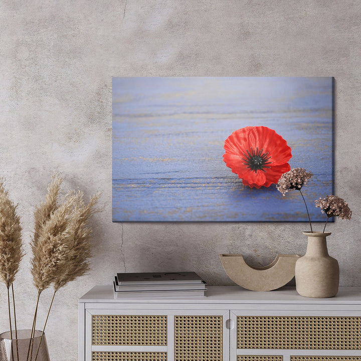 Kanva - Magoņu zieds uz zila koka fona, N-1529 X-ART