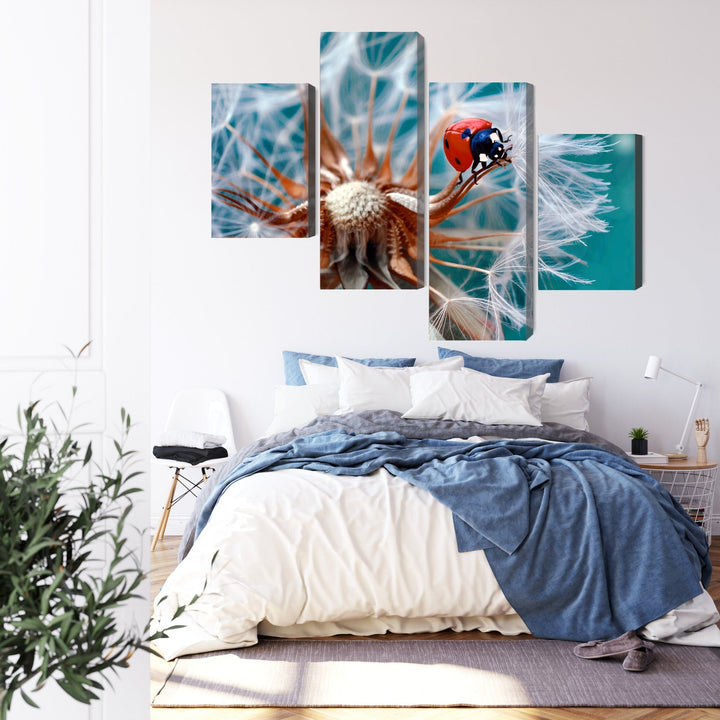 4 daļu kanva: Mārīte uz pienenes, tirkīza X-ART