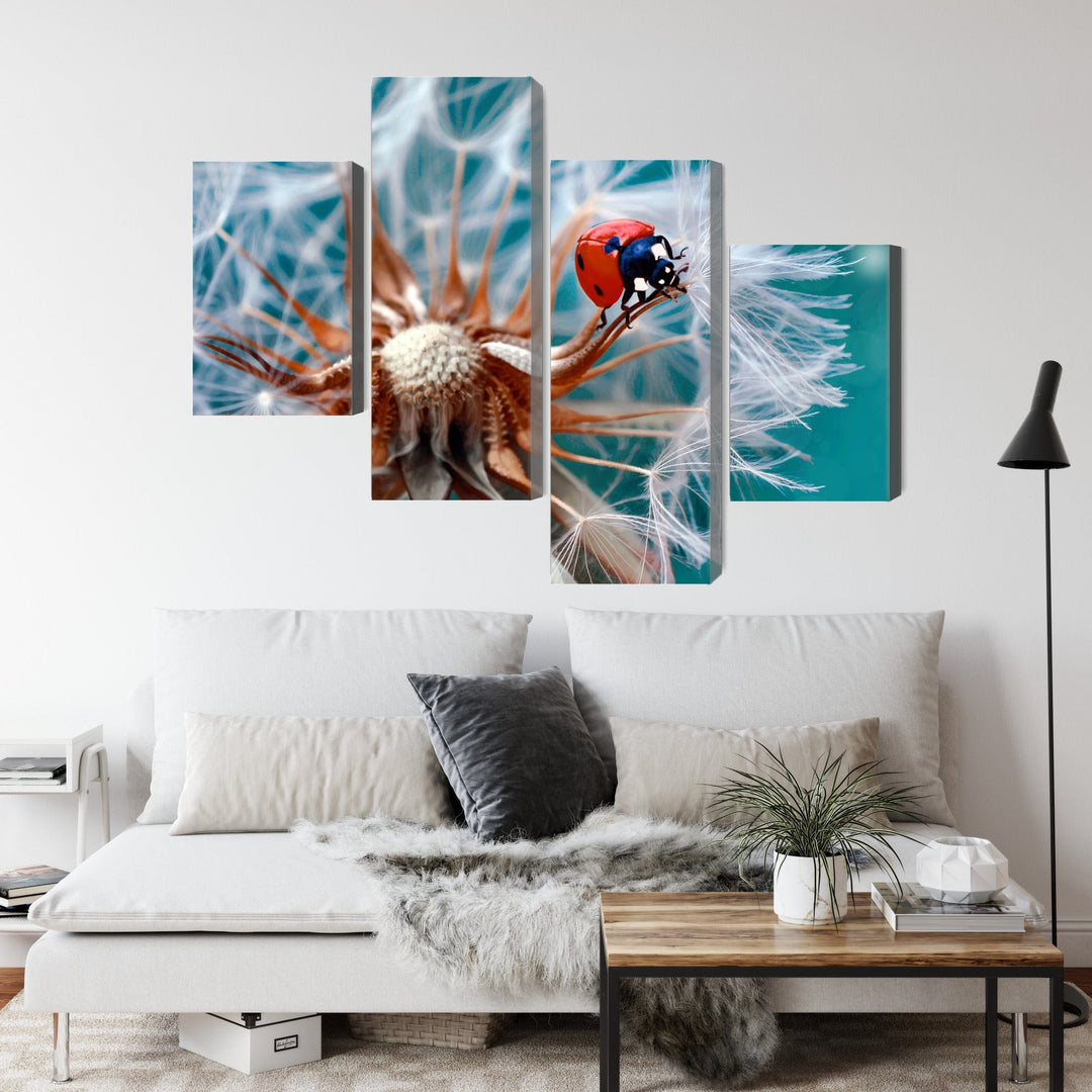 4 daļu kanva: Mārīte uz pienenes, tirkīza X-ART