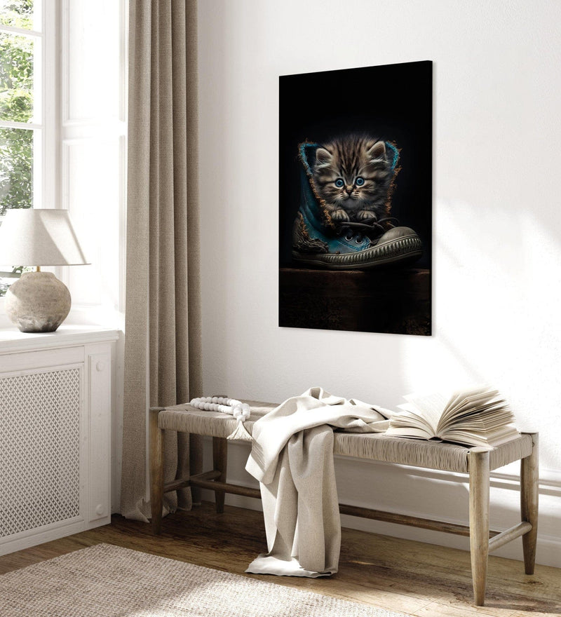 Glezna - Mazs kaķītis ar zilām acīm kurpē, 150153 Tapetenshop.lv