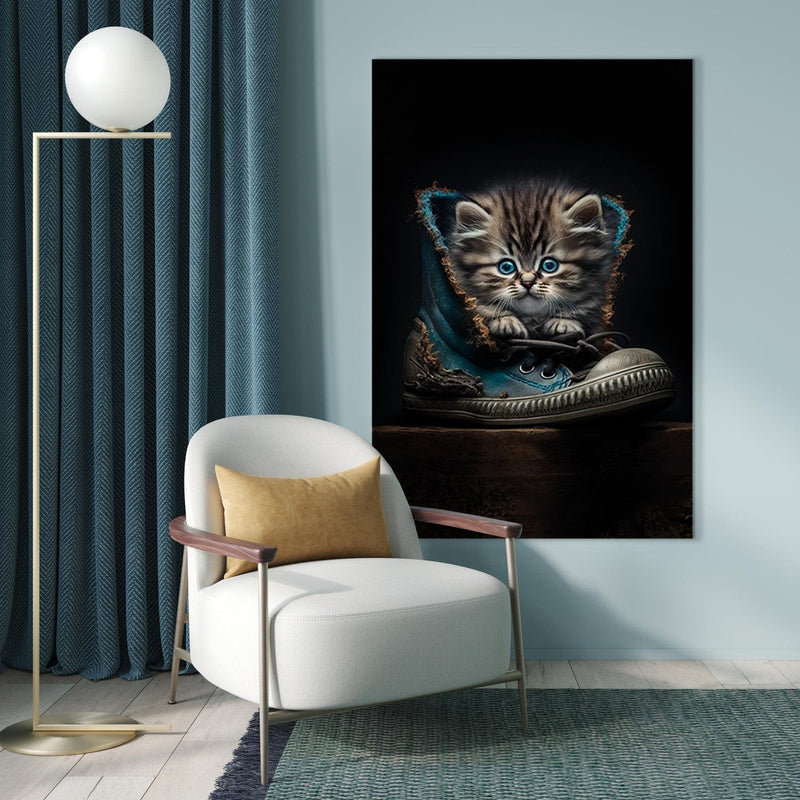 Glezna - Mazs kaķītis ar zilām acīm kurpē, 150153 Tapetenshop.lv