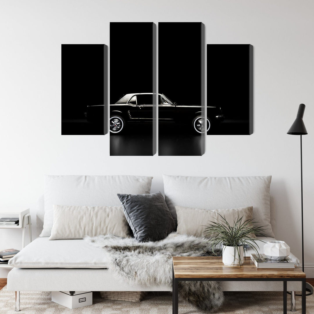 Kanva - Melnā retro automašīna uz tumša fona, N-3389 X-ART