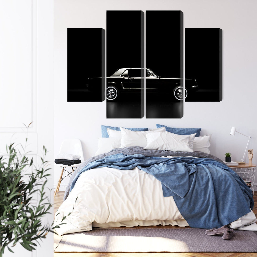 Kanva - Melnā retro automašīna uz tumša fona, N-3389 X-ART