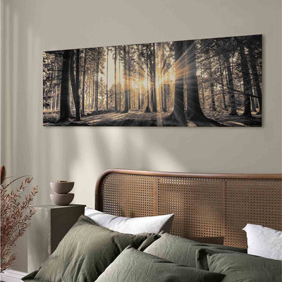 Glezna ar saulainu mežu - dabas dekors viesistabā - uz audekla G-ART.