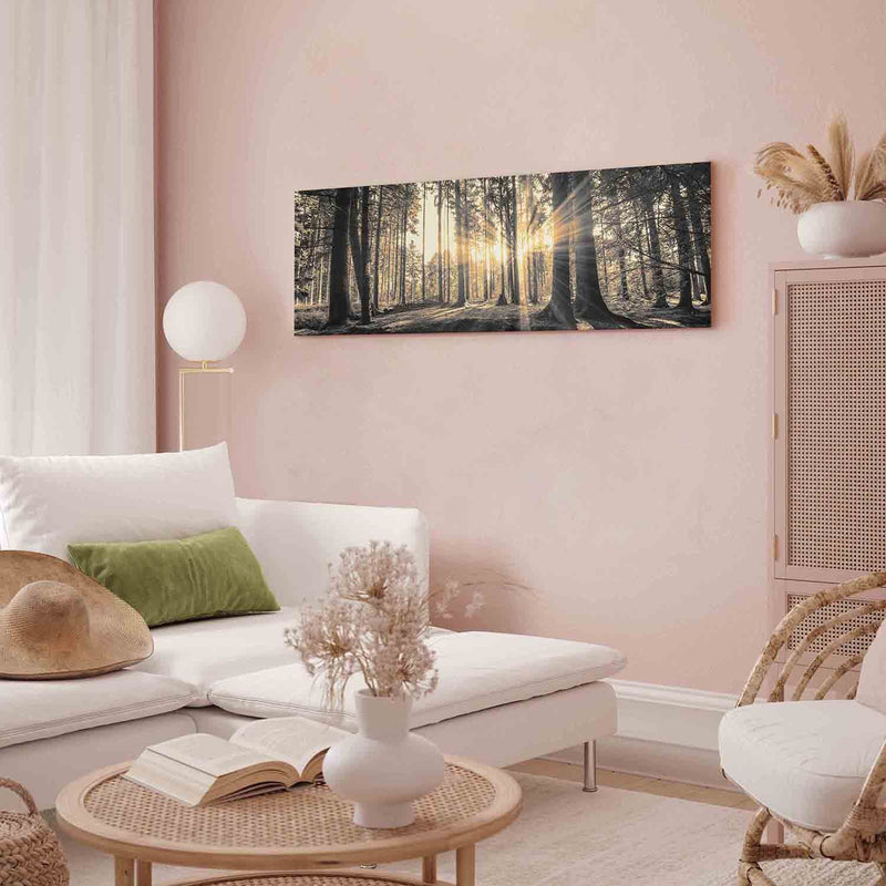 Painting with a sunny forest - nature decor in the living room - on the canvas G -art.