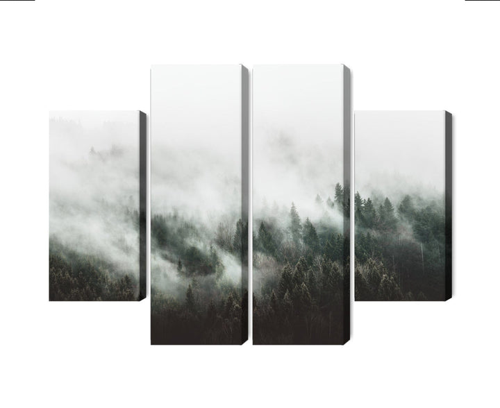 4 daļu kanva: Miglaina meža ainava, zaļa X-ART