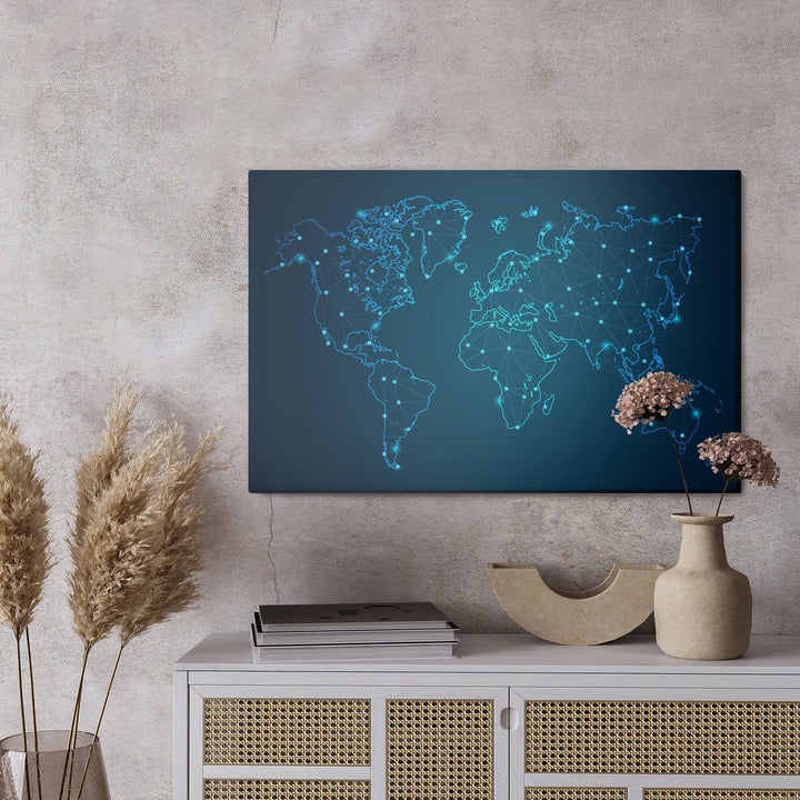 Kanva - Modernisma stilā veidota zila pasaules karte, N-1380 X-ART