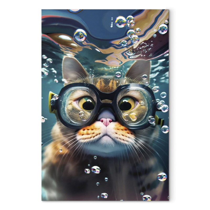 Glezna - Nirstošs kaķis ar brillēm starp burbuļiem, 150132 Tapetenshop.lv