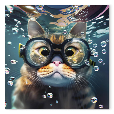 Kanva - Nirstošs kaķis ar brillēm starp burbuļiem, 150146 G-ART