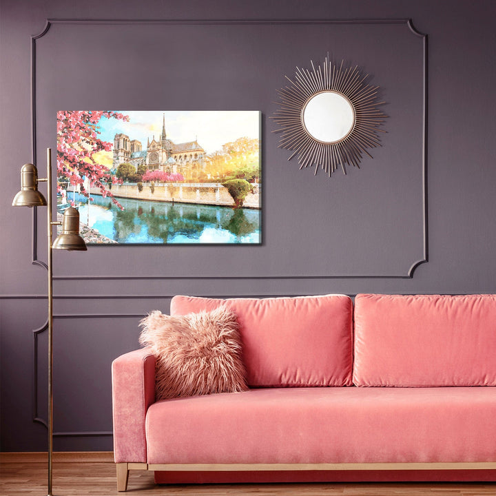 Kanva - Notre Dame katedrāle, gleznota ar akvareļkrāsām, N-1129 X-ART