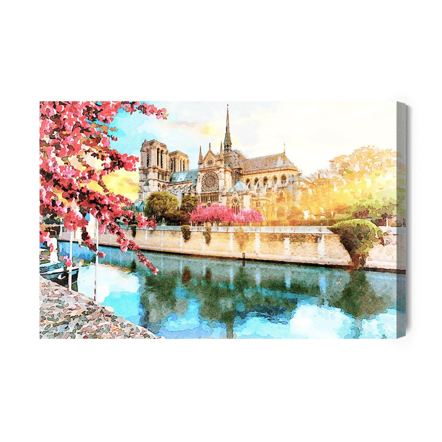 Kanva - Notre Dame katedrāle, gleznota ar akvareļkrāsām, N-1129 X-ART