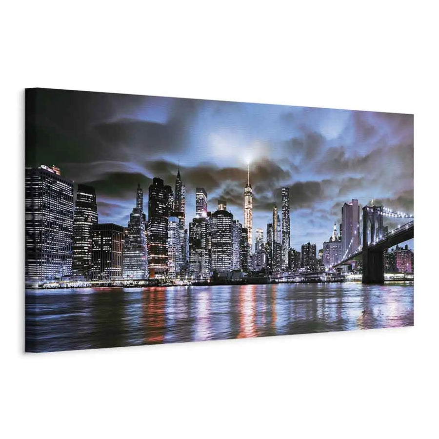 Kanva - Ņujorka – pilsētas ainava nakts apgaismojumā, zila, 93033 ART XL