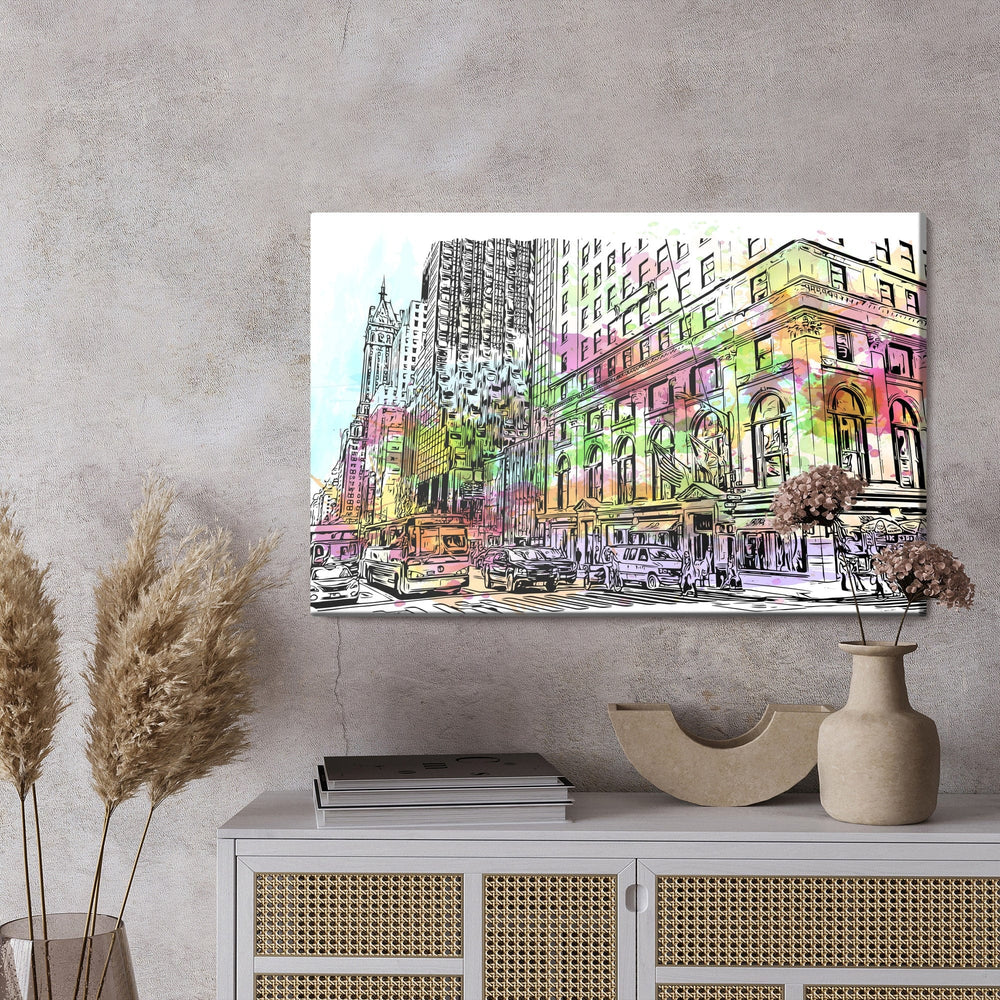 Kanva - Ņujorkas ēkas ar akvareļu krāsu pieskārienu, N-1411 X-ART