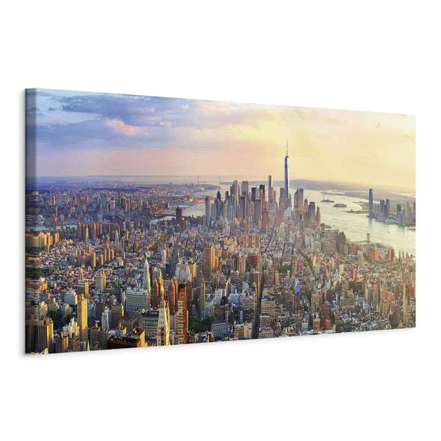 Kanva - Ņujorkas panorāma no putnu līdojuma, zila, dzeltena, 93038 ART XL