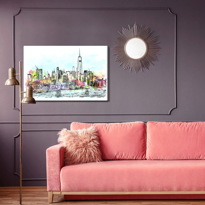 Kanva - Ņujorkas panorāma ar akvareļa pieskārienu, N-1412 X-ART