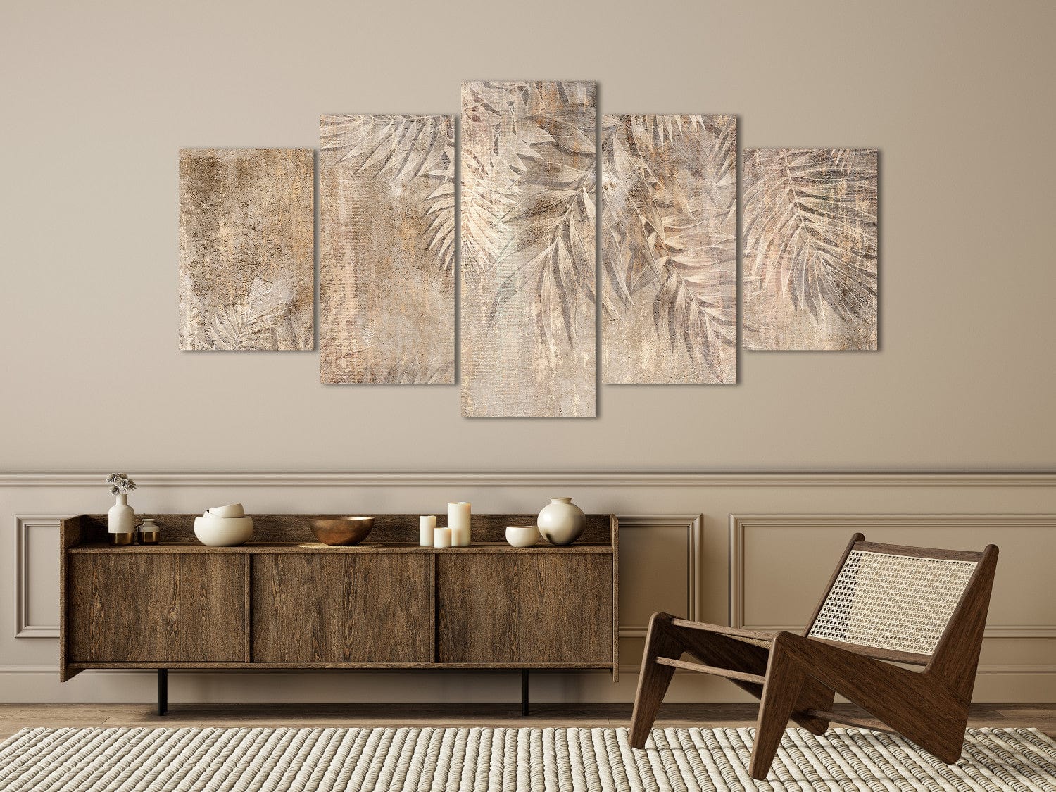 Glezna - Palmu lapas skice, brūna kompozīcija ar tropisko motīvu G-ART