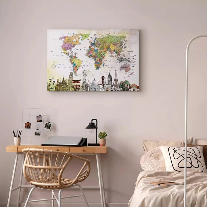 Kanva - Pasaules brīnumi - radoša, krāsaina pasaules karte ART XL