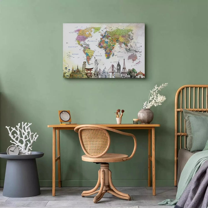Kanva - Pasaules brīnumi - radoša, krāsaina pasaules karte ART XL