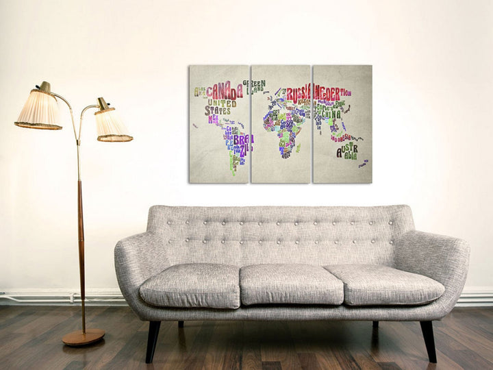Triptihs - Pasaules karte ar valsts uzrakstiem (triptihs), 55404, (x3) G-ART