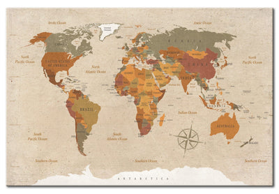 Kanva - Pasaules karte bēšos toņos, 91915 G-ART.