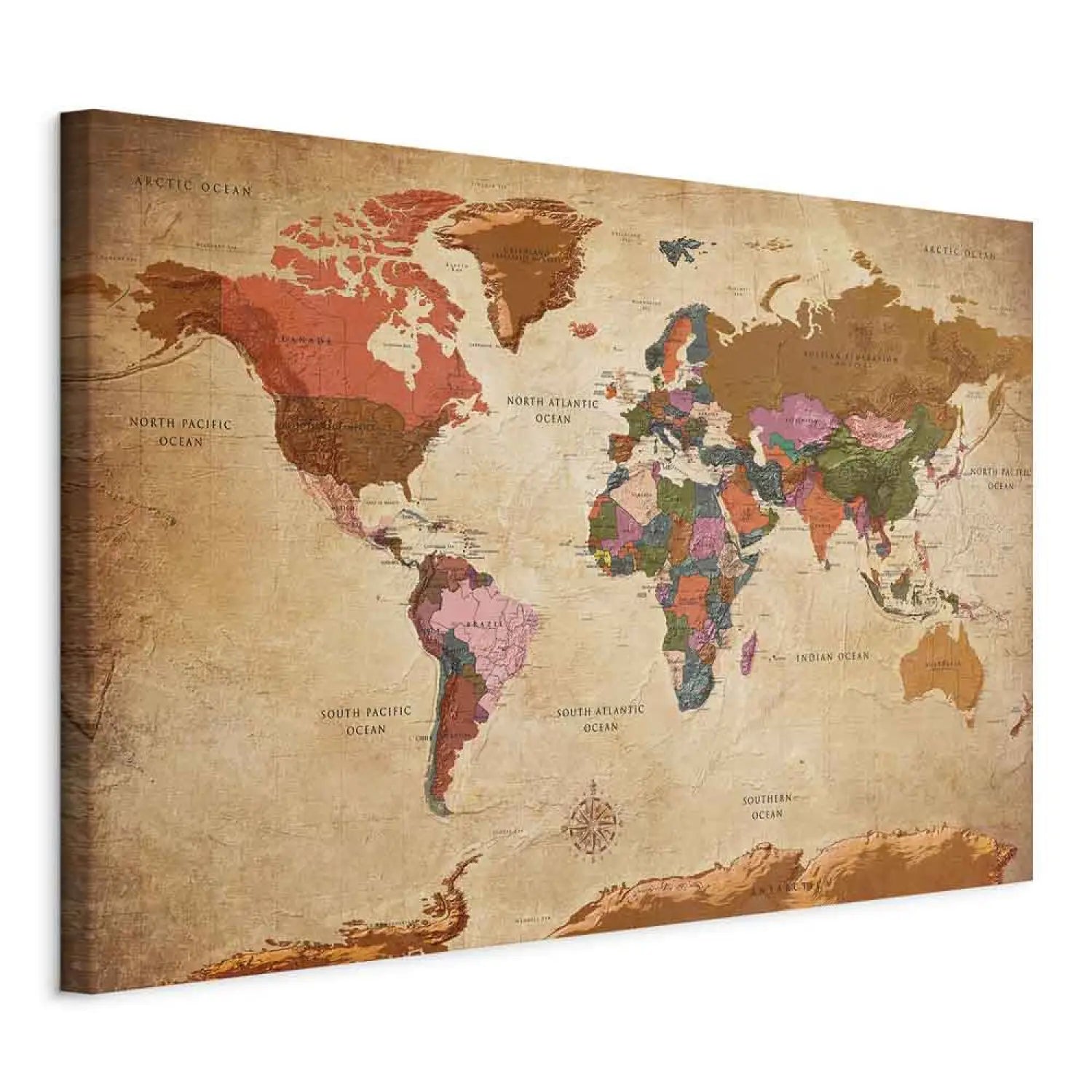 Glezna - Pasaules karte: Brūnā krāsā, uz audekla | 96058 ART XL