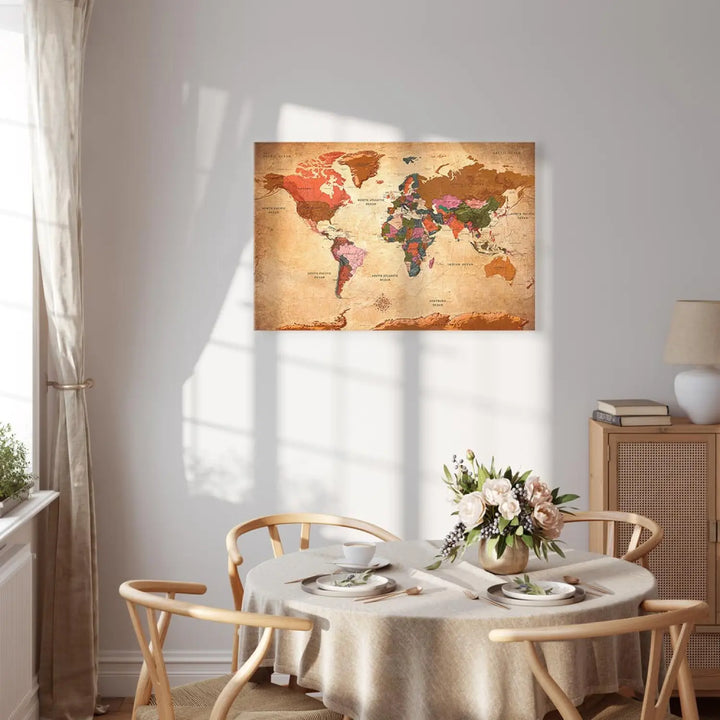 Glezna - Pasaules karte: Brūnā krāsā, uz audekla | 96058 ART XL