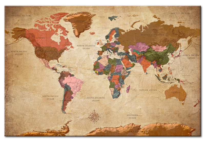 Kanva Pasaules karte: Brūnā elegance, 96058 G-ART.