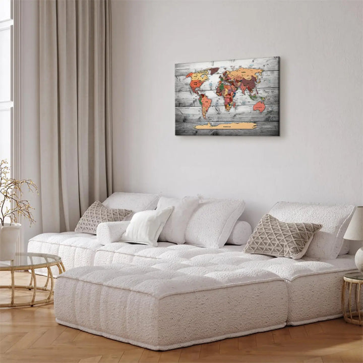 Glezna - Pasaules karte: Jauni virzieni, uz pelēka koka, 90260 ART XL
