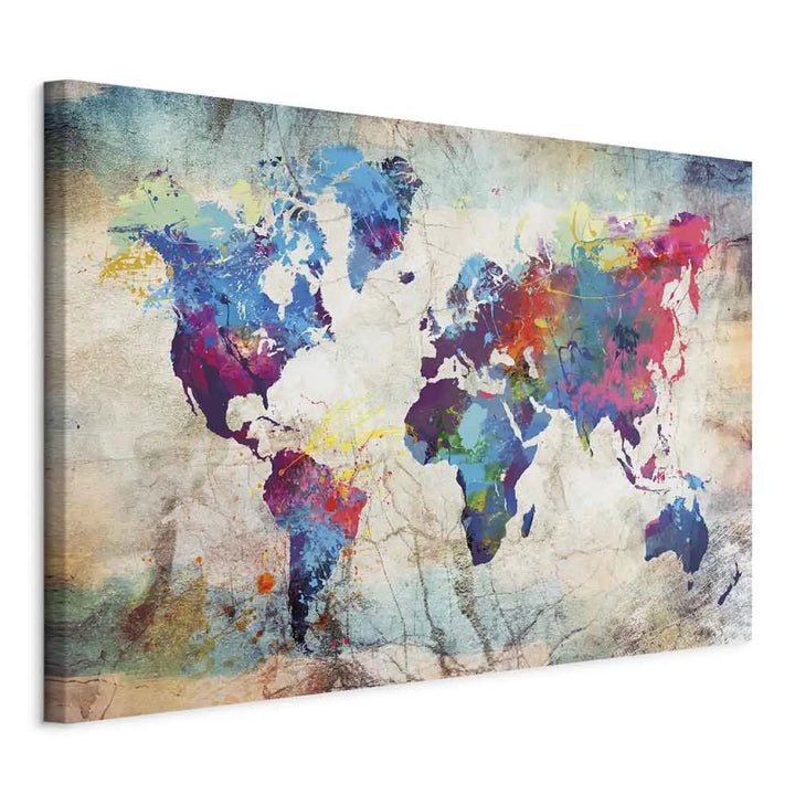 Glezna - Daudzkrāsaina pasaules karte uz abstrakta bešā/zila ART XL