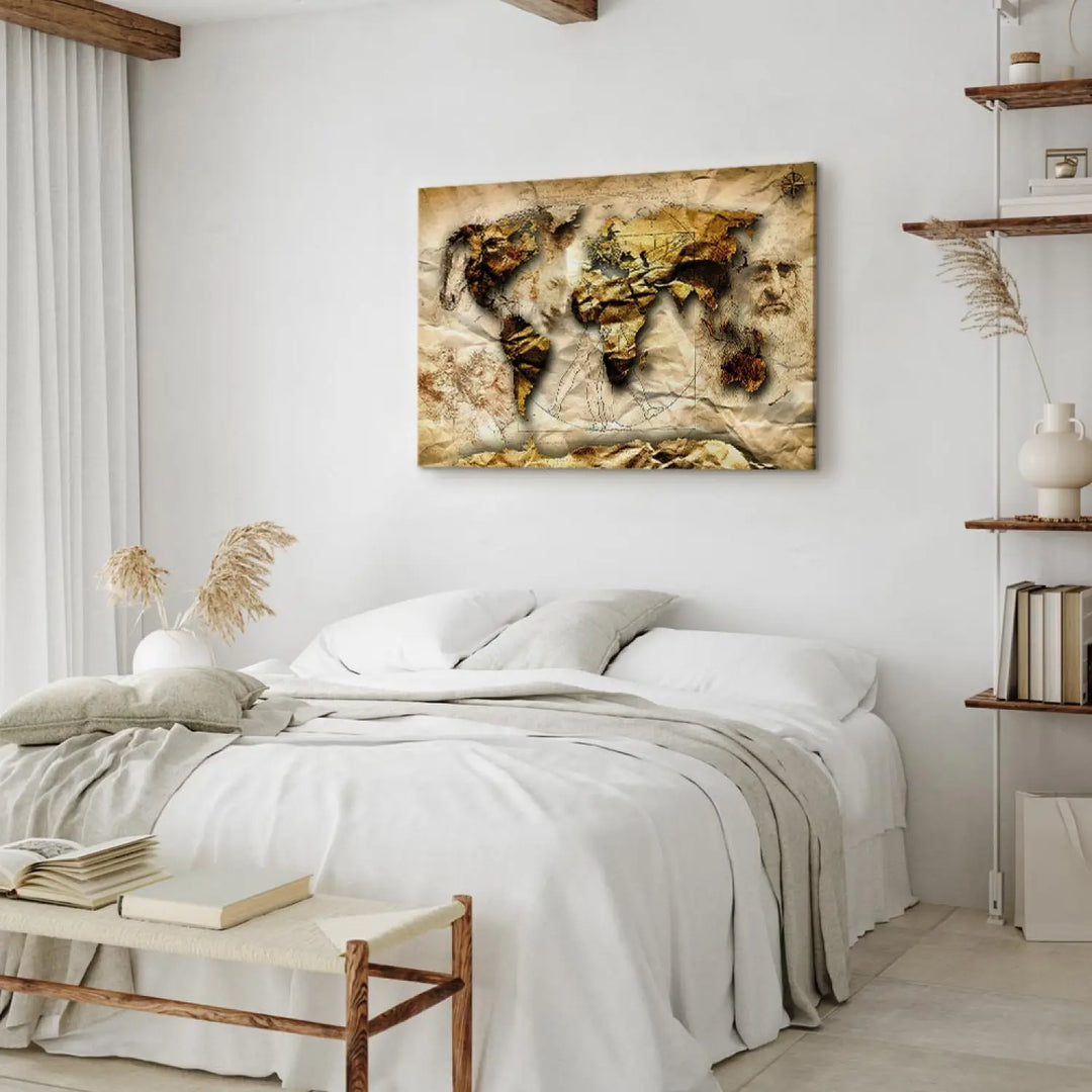 Glezna – Pasaules karte Leonardo da Vinči stilā, bēša krāsā ART XL