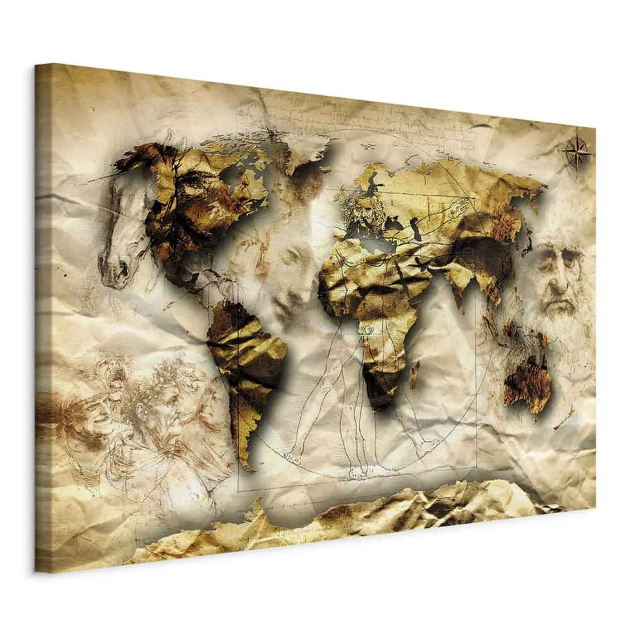 Glezna – Pasaules karte Leonardo da Vinči stilā, bēša krāsā ART XL